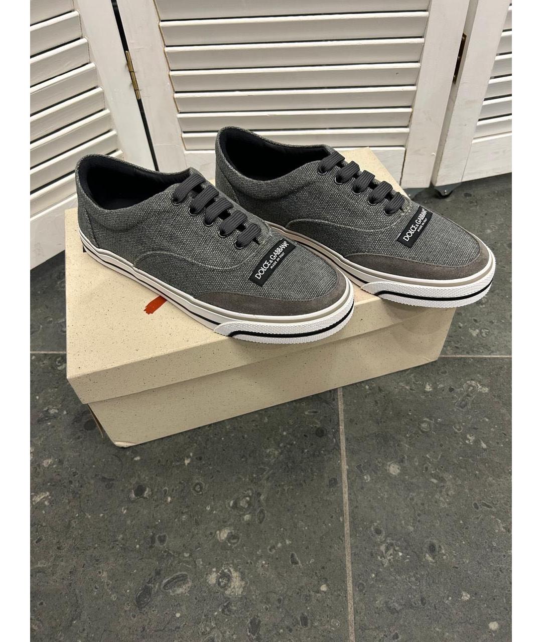 DOLCE&GABBANA Серые текстильные низкие кроссовки / кеды, фото 5