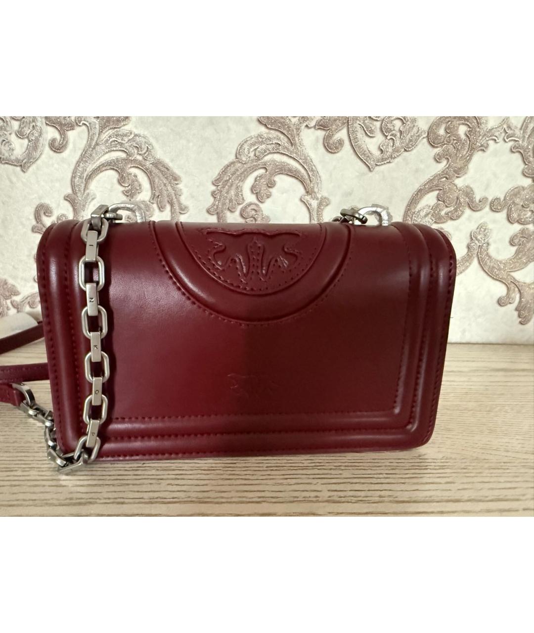 PINKO Бордовая кожаная сумка через плечо, фото 2