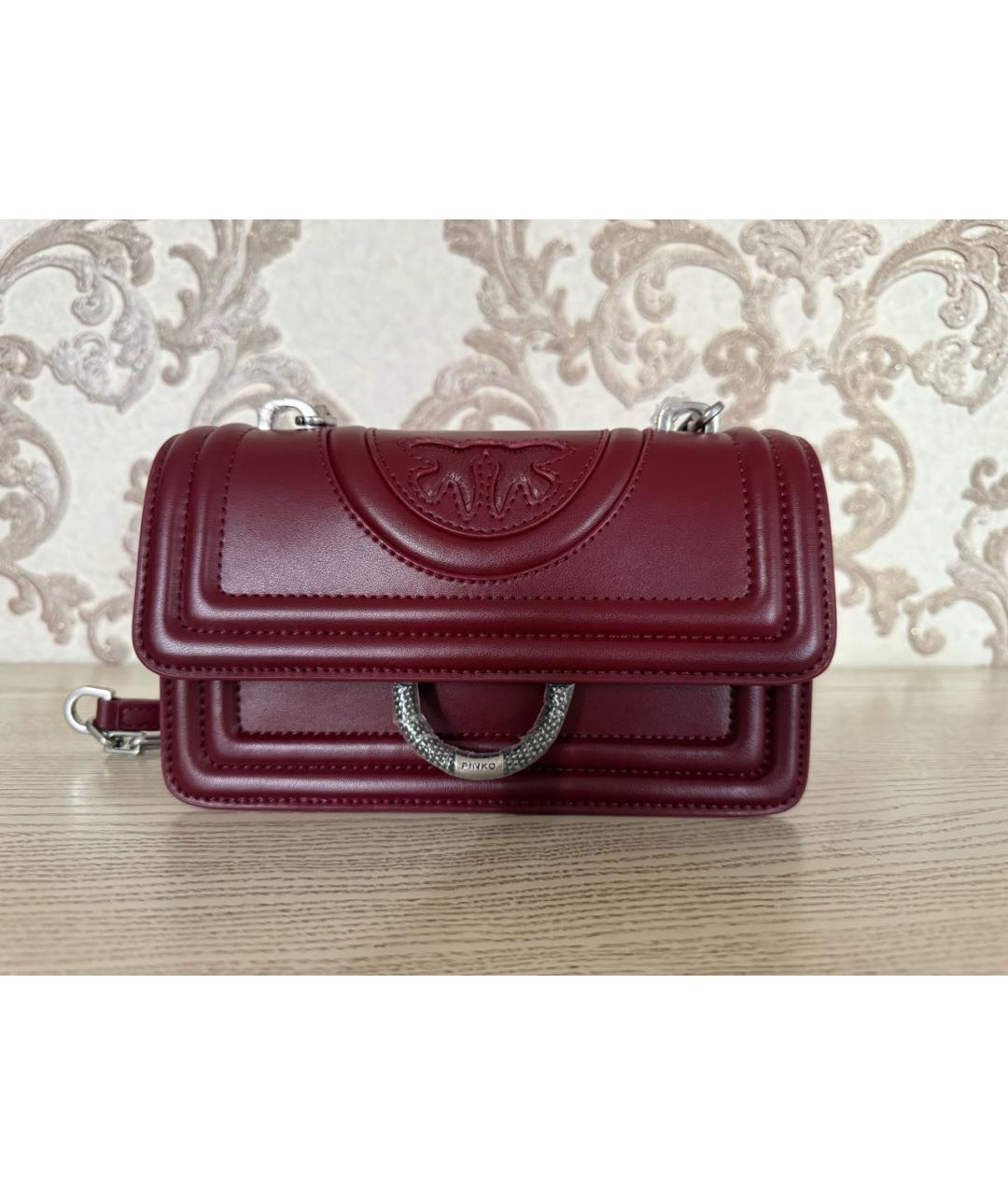 PINKO Бордовая кожаная сумка через плечо, фото 9