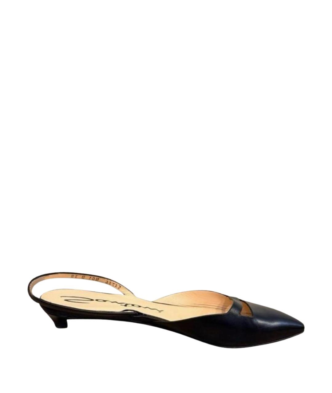 SANTONI Черные кожаные лодочки на низком каблуке, фото 1