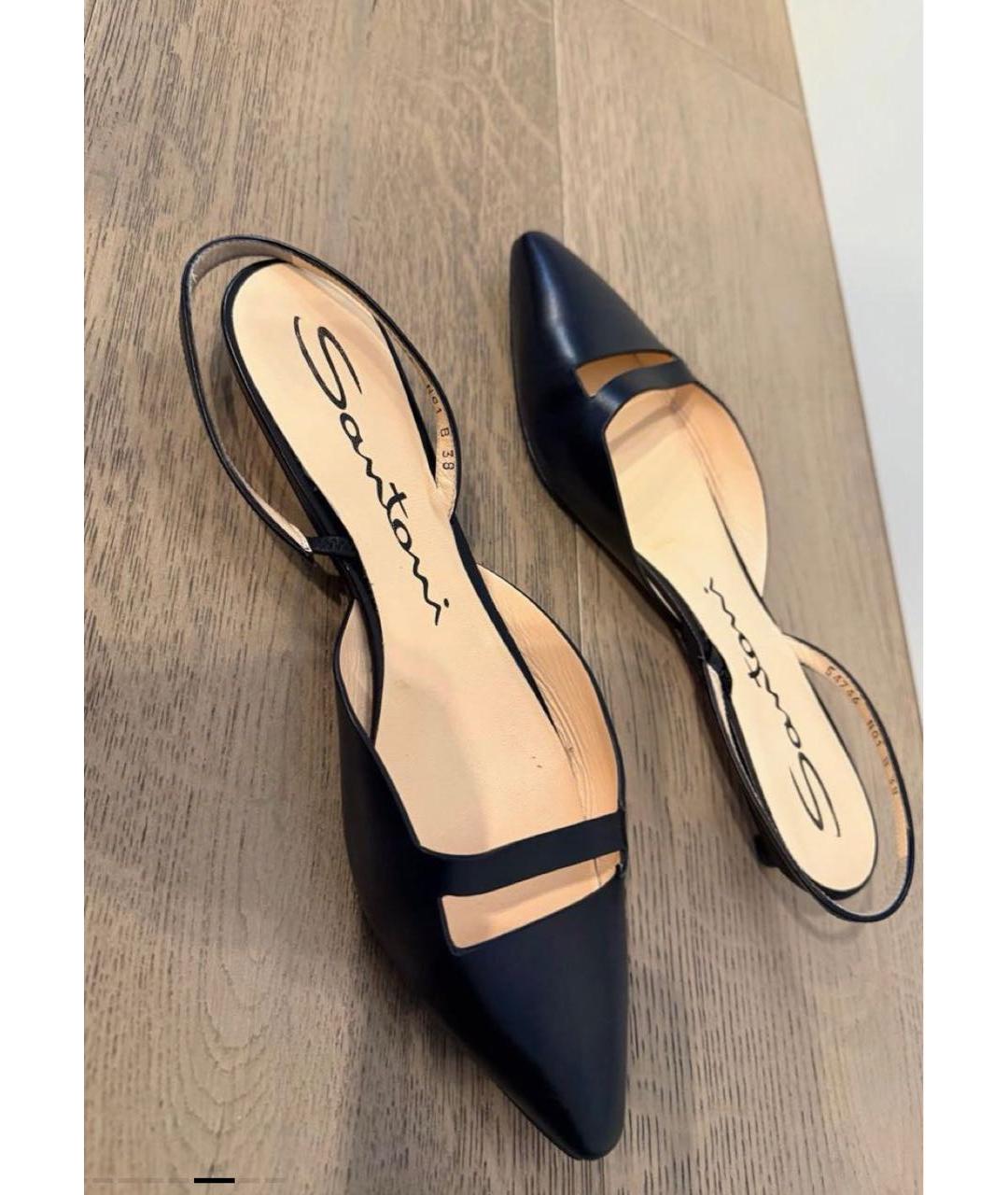 SANTONI Черные кожаные лодочки на низком каблуке, фото 4