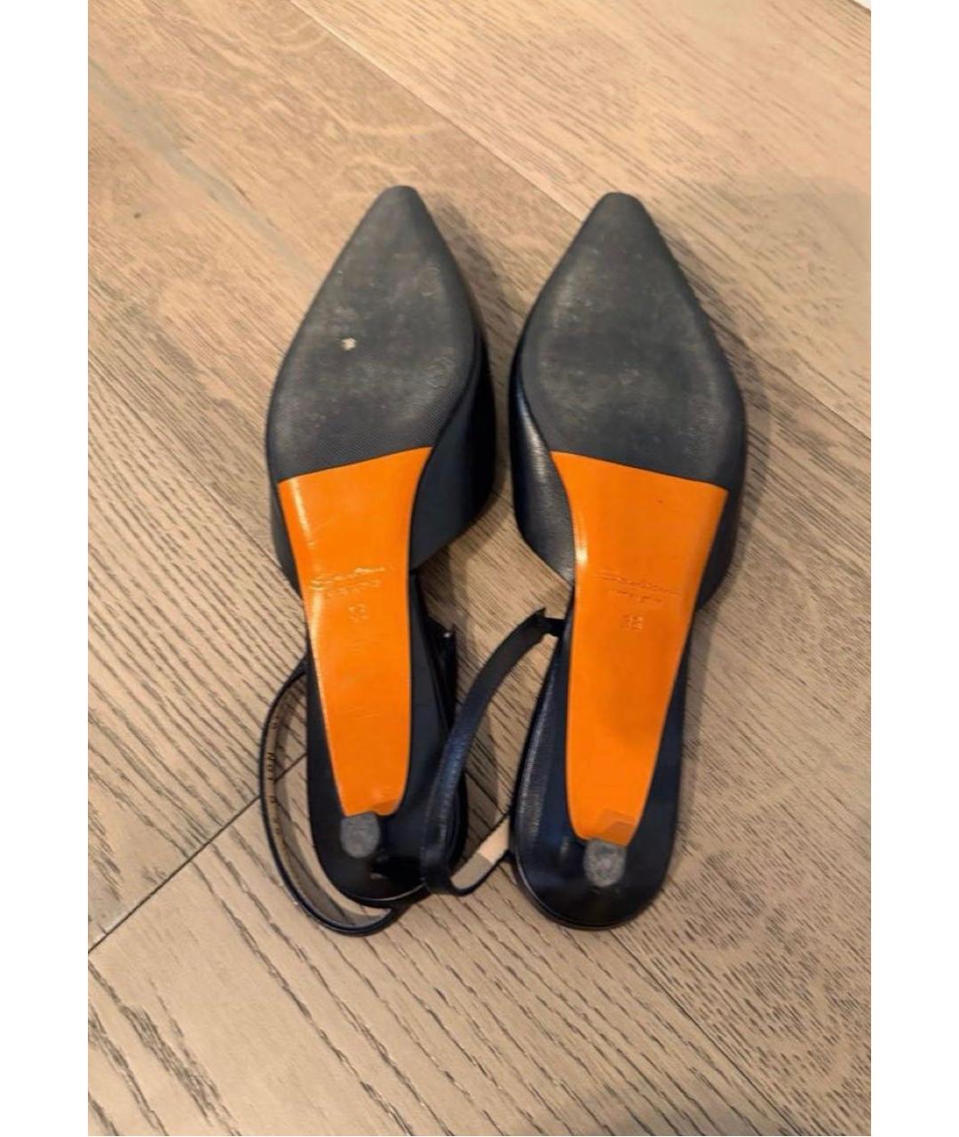 SANTONI Черные кожаные лодочки на низком каблуке, фото 5