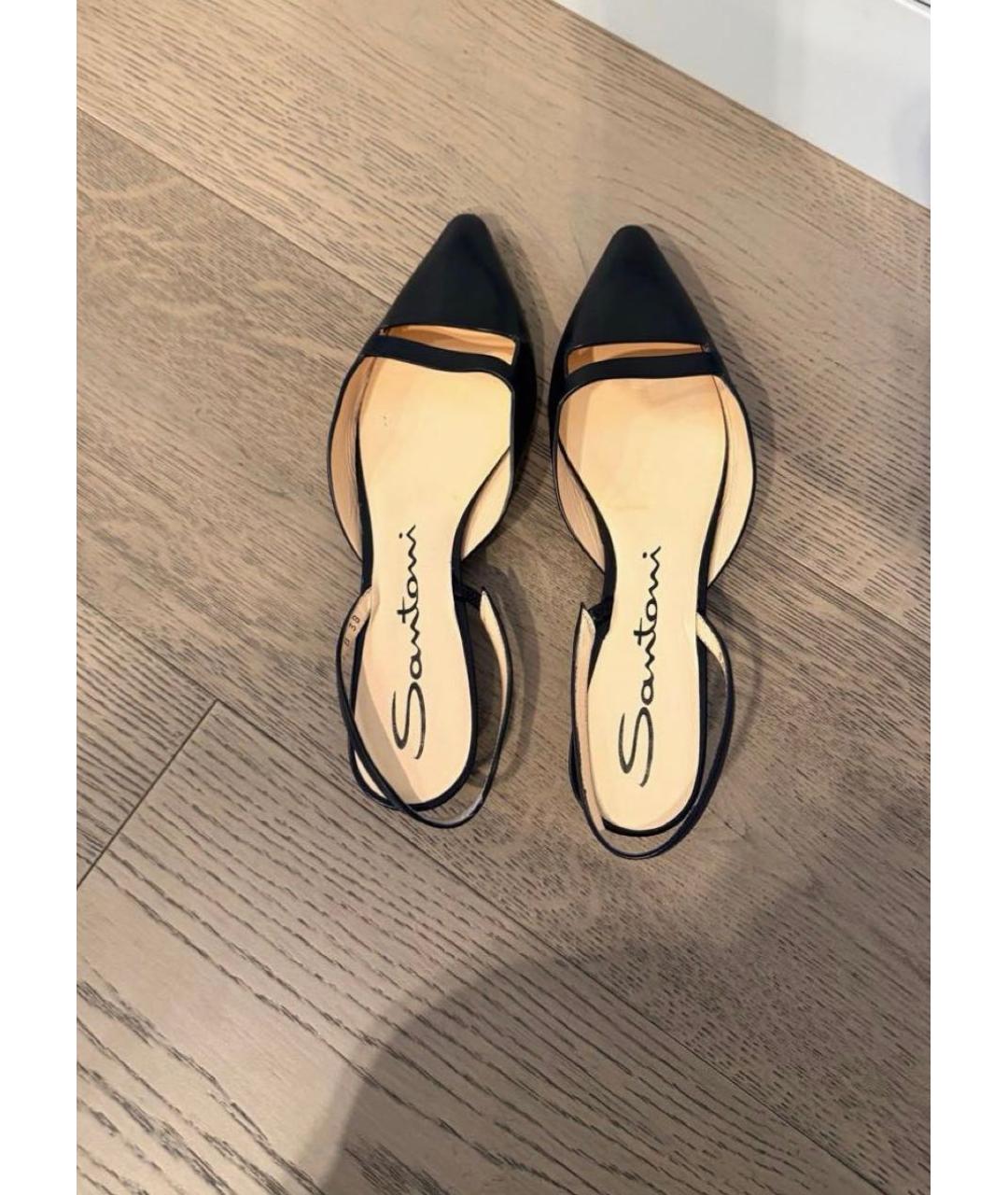 SANTONI Черные кожаные лодочки на низком каблуке, фото 2