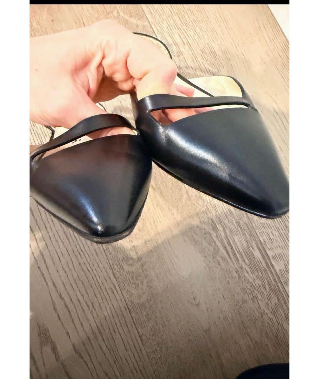 SANTONI Черные кожаные лодочки на низком каблуке, фото 3