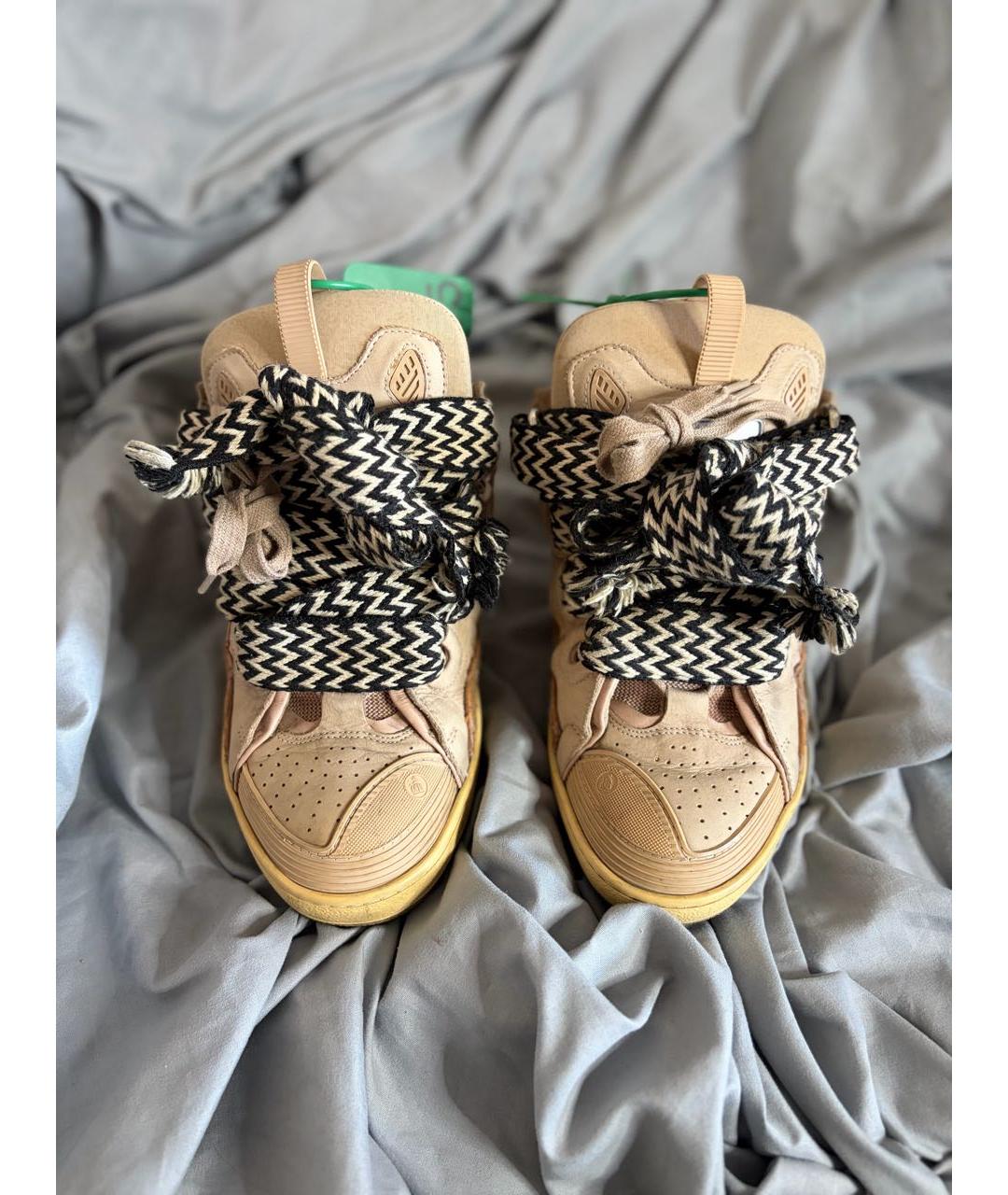 LANVIN Бежевые замшевые низкие кроссовки / кеды, фото 2