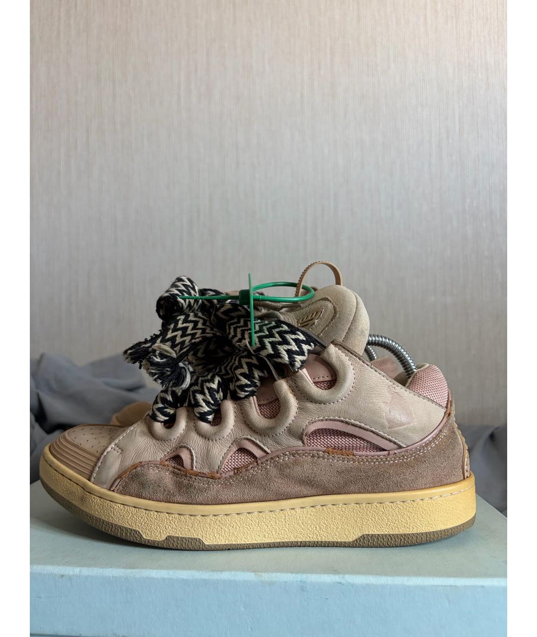 LANVIN Бежевые замшевые низкие кроссовки / кеды, фото 5