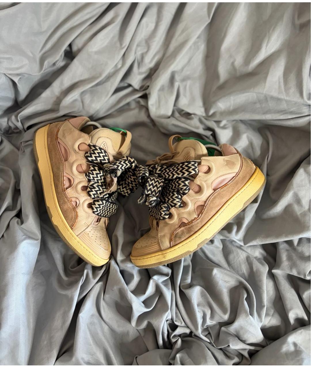 LANVIN Бежевые замшевые низкие кроссовки / кеды, фото 3