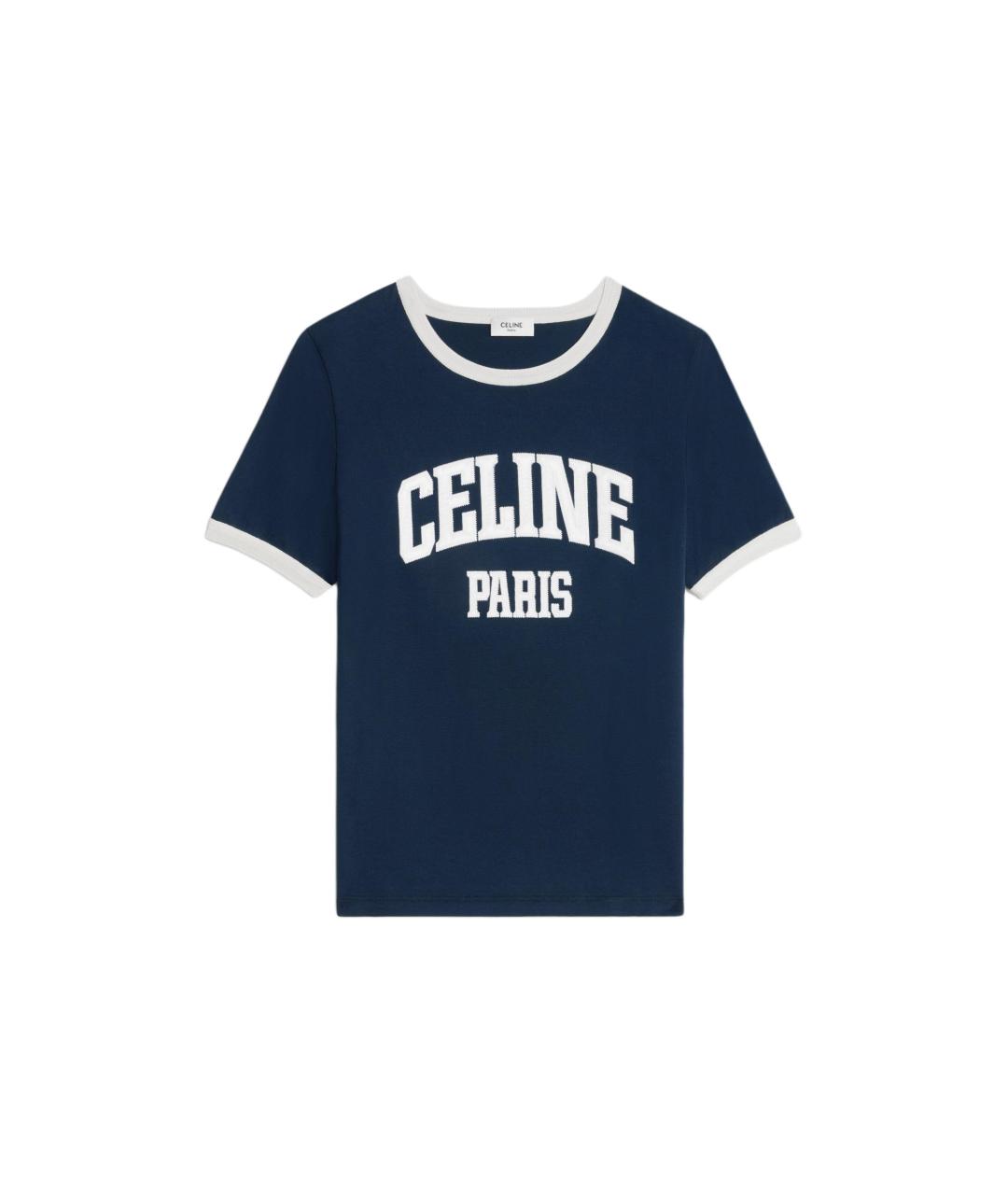 CELINE Темно-синяя хлопковая футболка, фото 5