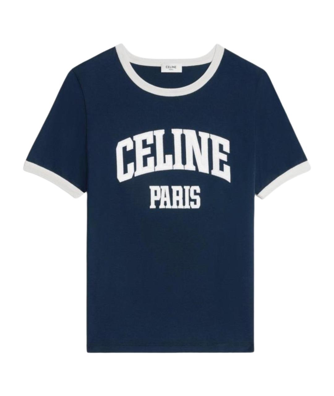 CELINE Темно-синяя хлопковая футболка, фото 1