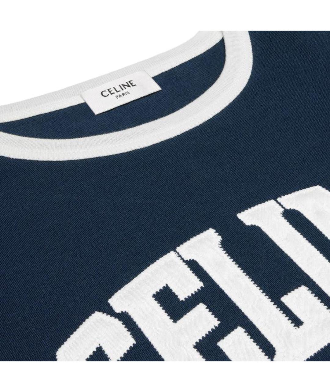 CELINE Темно-синяя хлопковая футболка, фото 3
