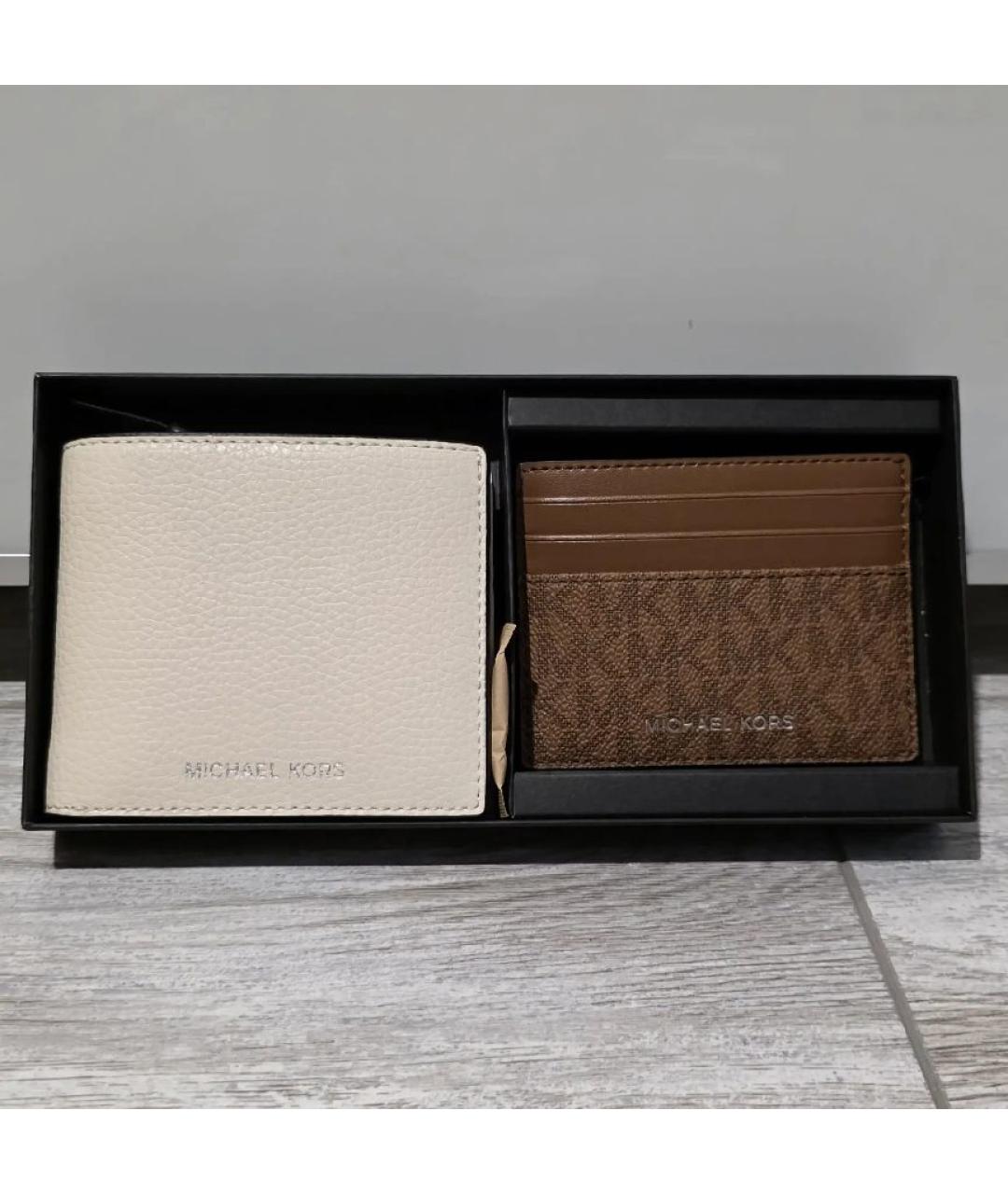 MICHAEL KORS Бежевый кожаный кошелек, фото 8