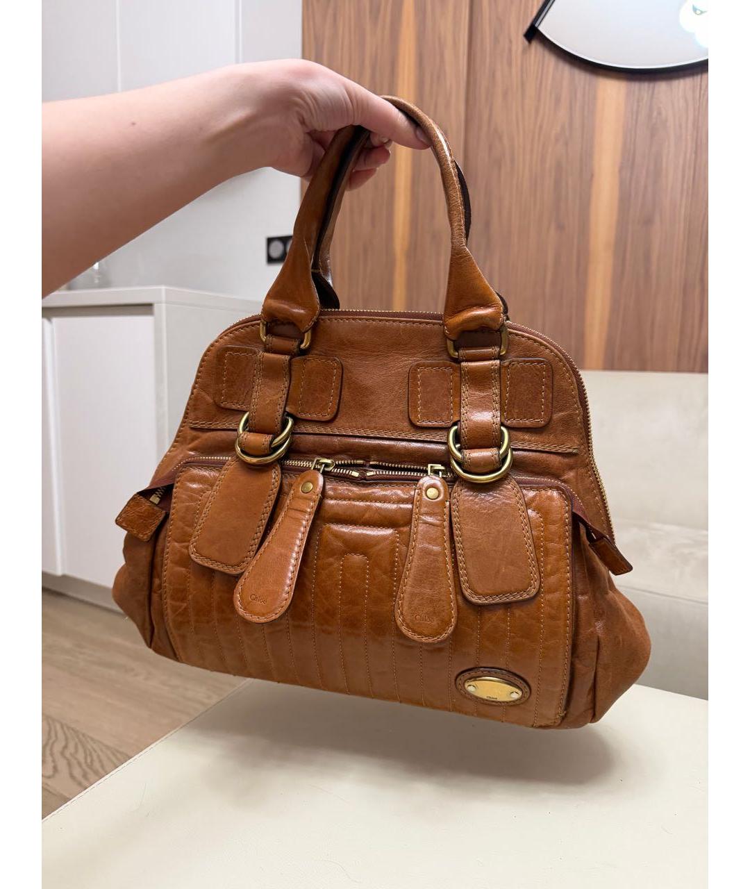 CHLOE Коричневая кожаная сумка с короткими ручками, фото 5