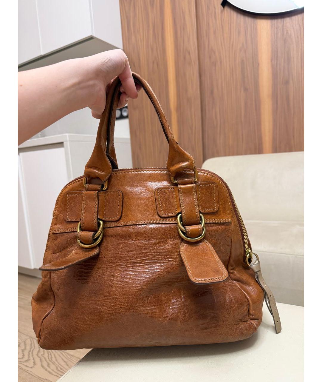 CHLOE Коричневая кожаная сумка с короткими ручками, фото 2