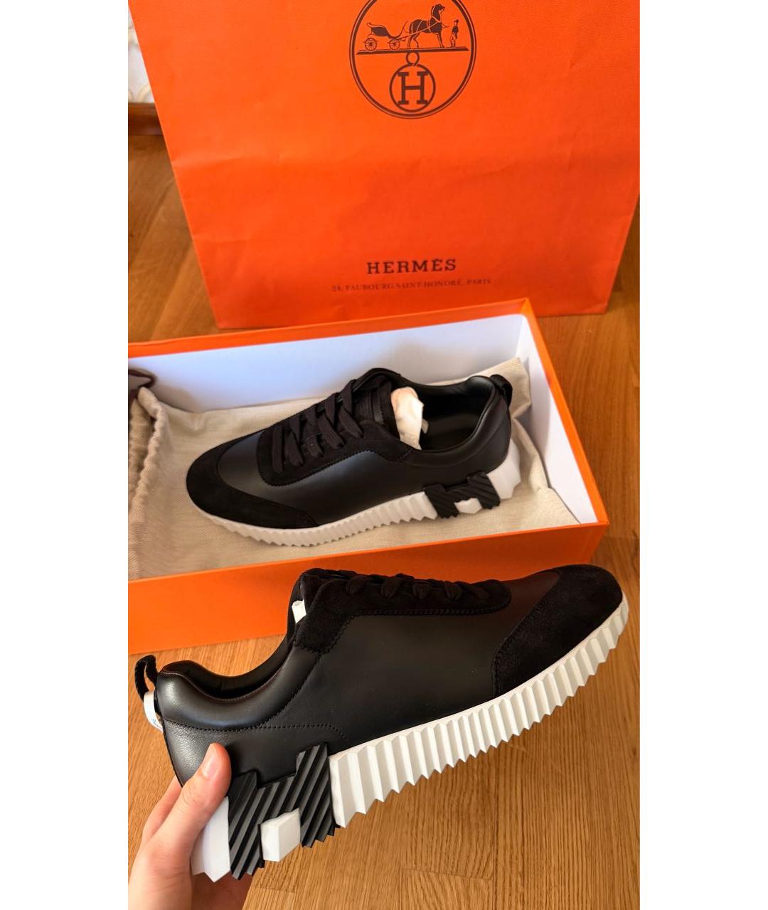 HERMES Черные кожаные кроссовки, фото 7