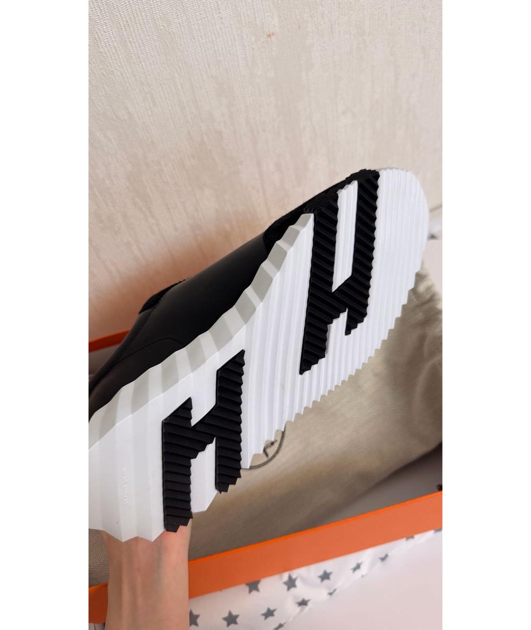 HERMES Черные кожаные кроссовки, фото 3