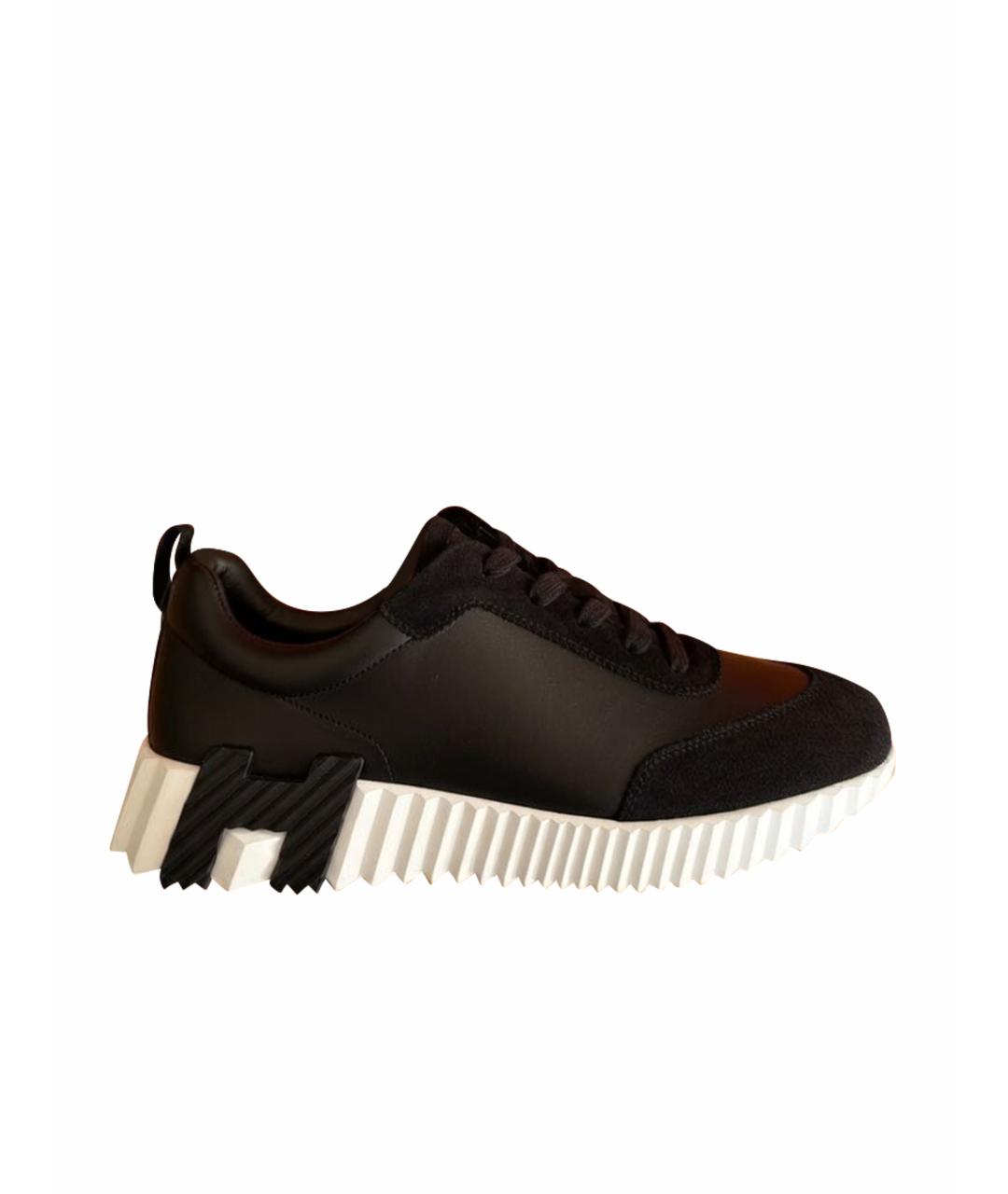 HERMES Черные кожаные кроссовки, фото 1