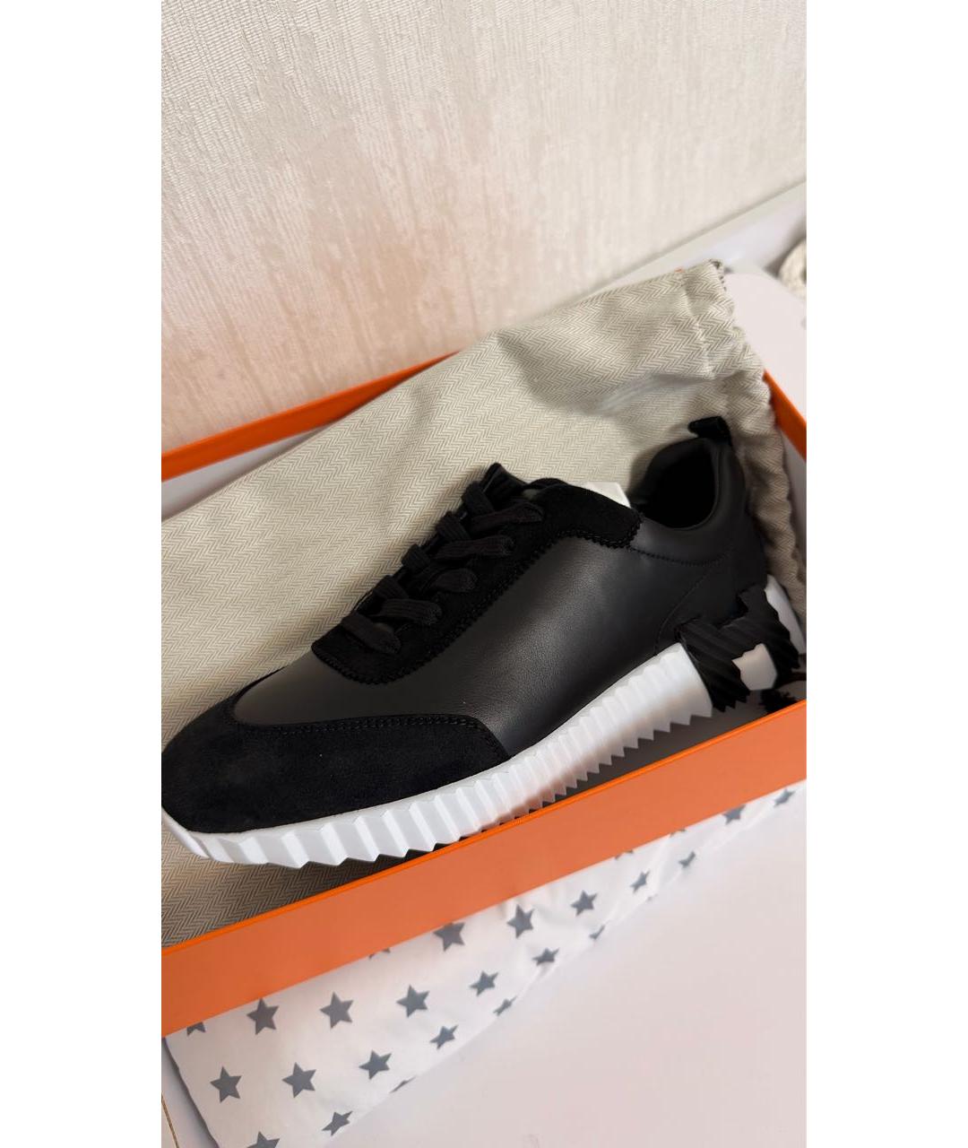 HERMES Черные кожаные кроссовки, фото 2