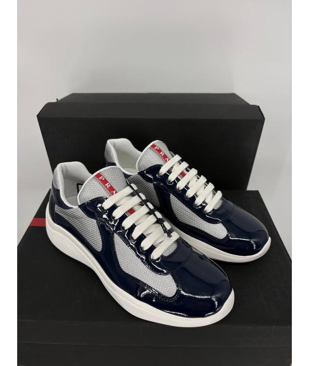 PRADA Темно-синие низкие кроссовки / кеды из лакированной кожи, фото 3
