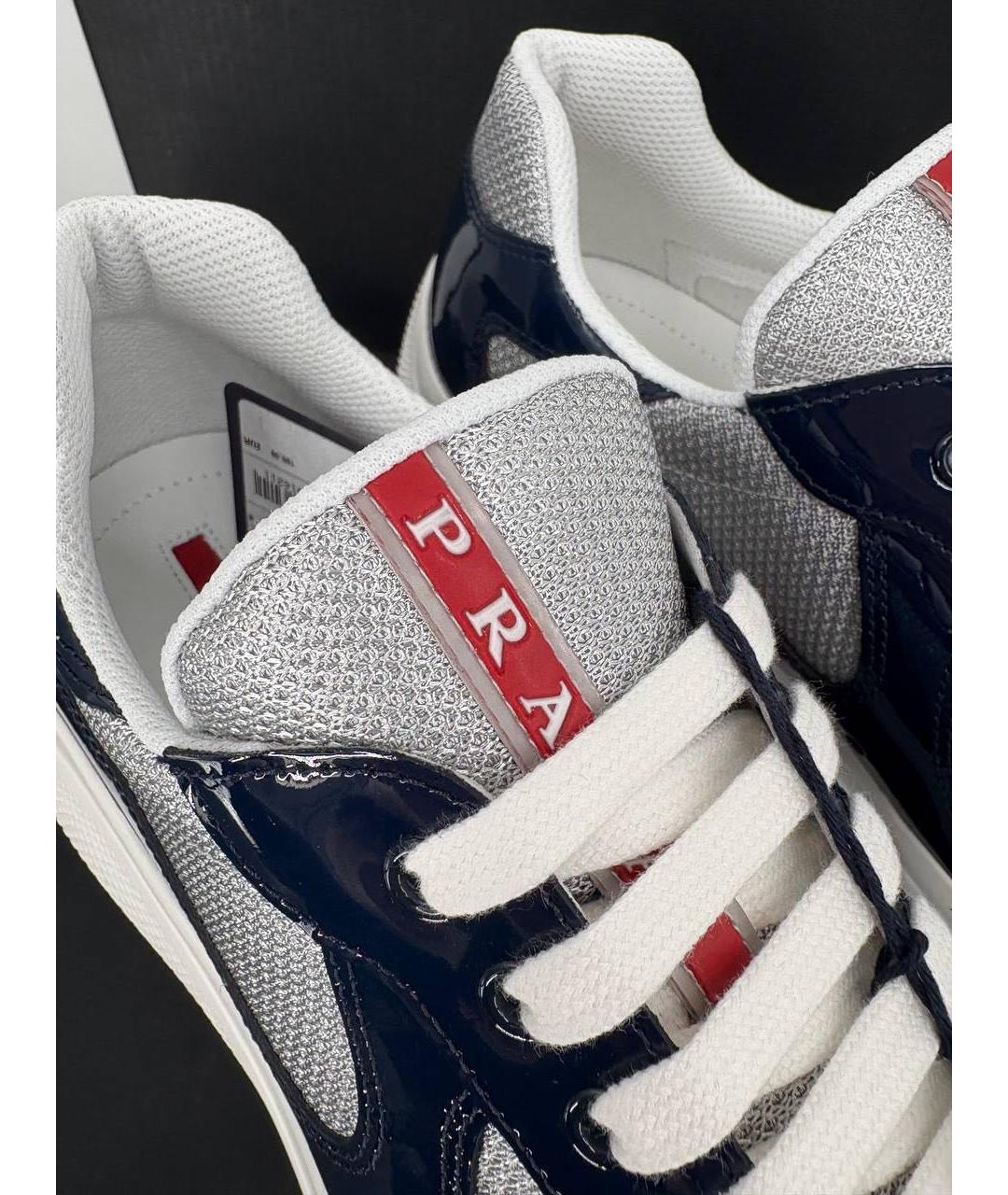 PRADA Темно-синие низкие кроссовки / кеды из лакированной кожи, фото 4