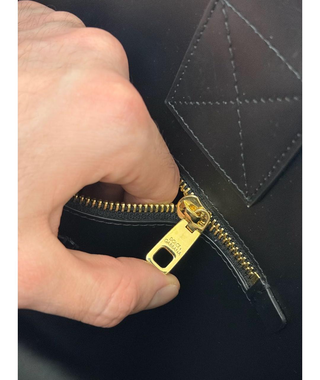 DOLCE&GABBANA Черная кожаная сумка тоут, фото 4