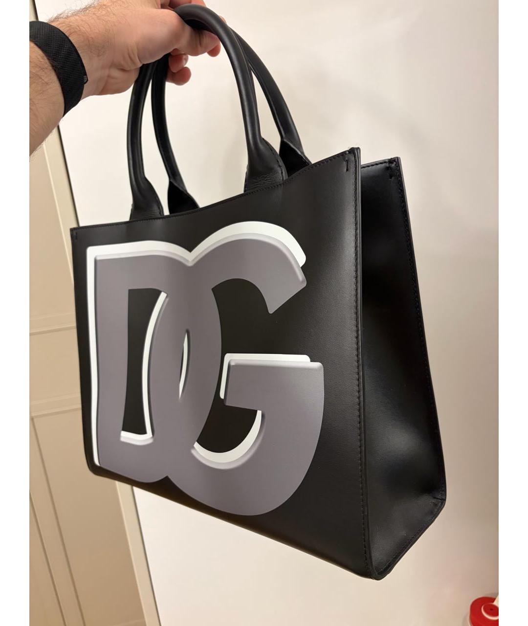 DOLCE&GABBANA Черная кожаная сумка тоут, фото 2