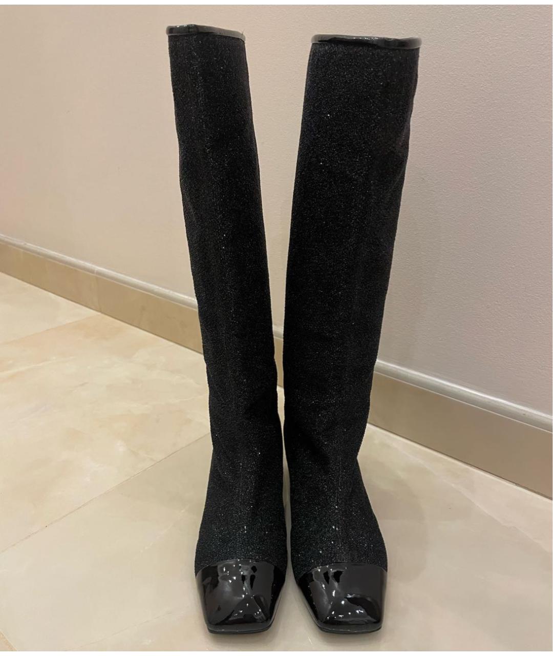 CHANEL Черные текстильные сапоги, фото 2