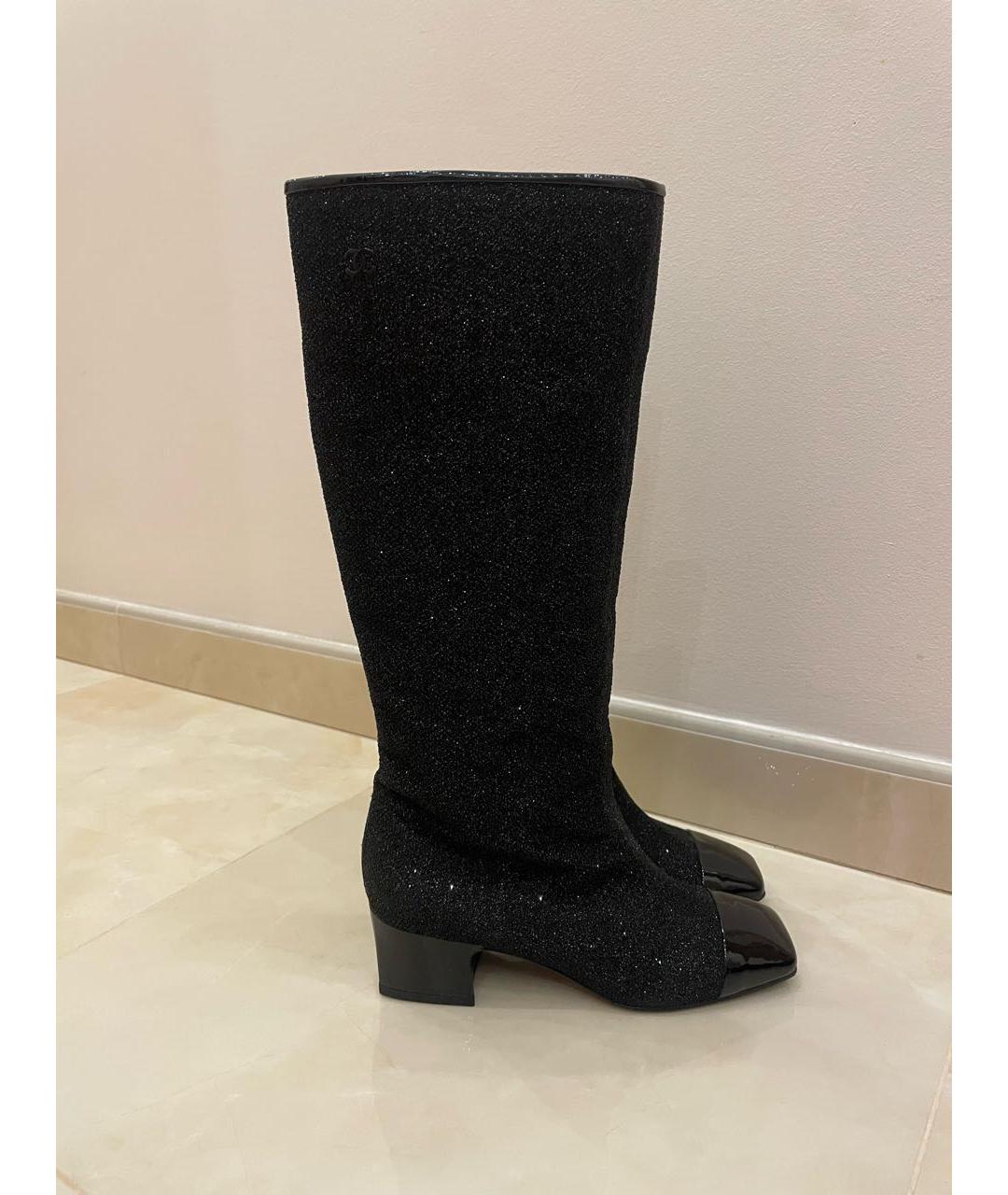 CHANEL Черные текстильные сапоги, фото 7