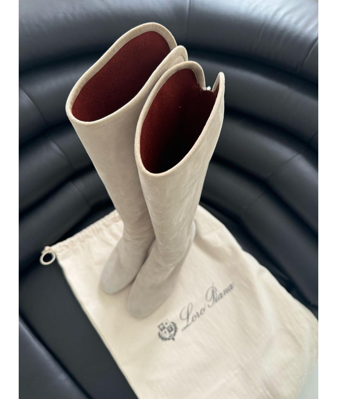 LORO PIANA Бежевые замшевые сапоги, фото 3
