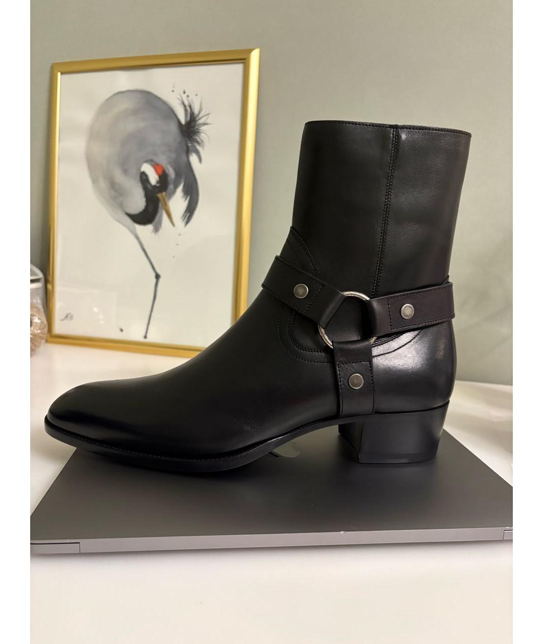 SAINT LAURENT Черные кожаные высокие ботинки, фото 5