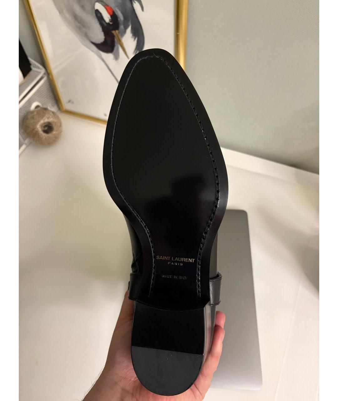 SAINT LAURENT Черные кожаные высокие ботинки, фото 3