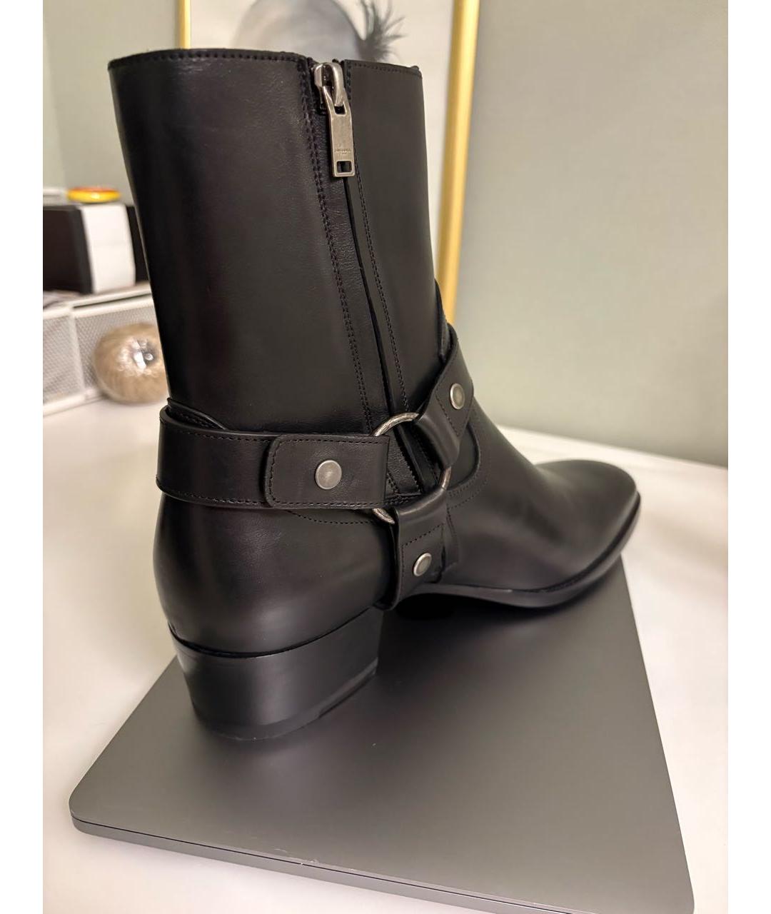 SAINT LAURENT Черные кожаные высокие ботинки, фото 4