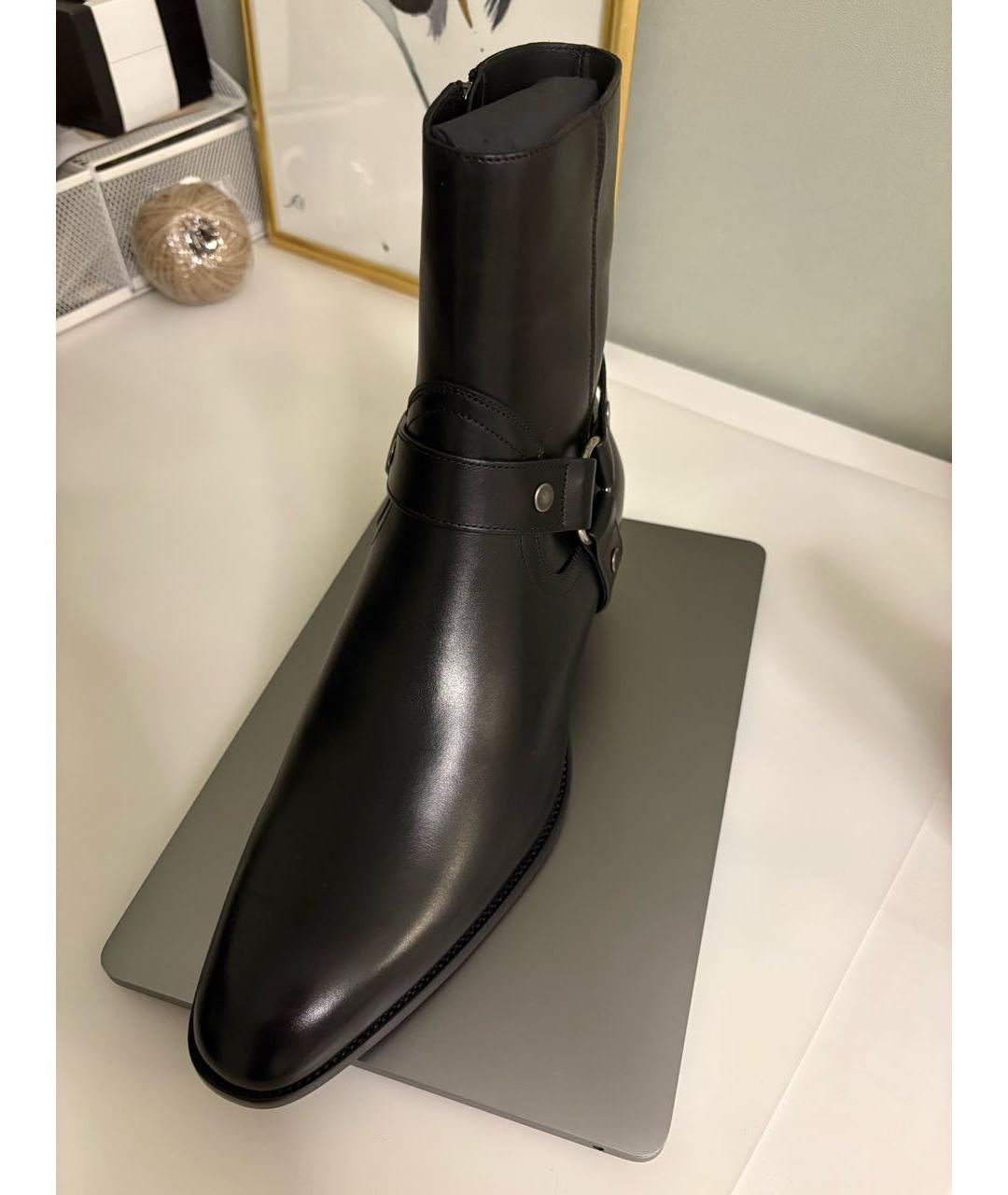 SAINT LAURENT Черные кожаные высокие ботинки, фото 2