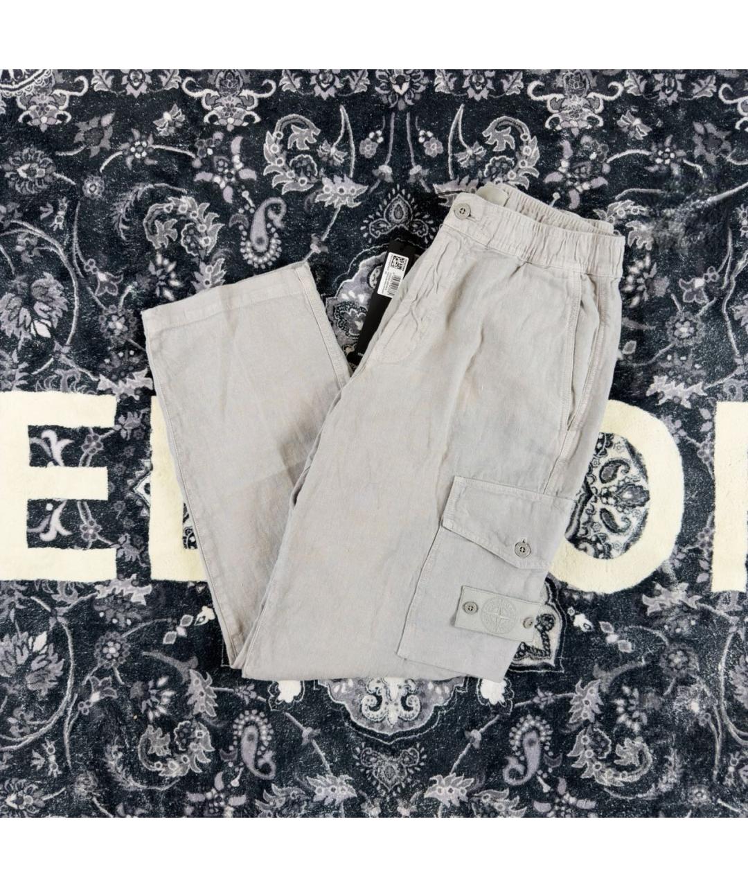 STONE ISLAND Серые льняные повседневные брюки, фото 2