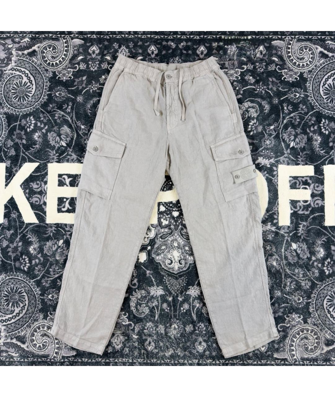 STONE ISLAND Серые льняные повседневные брюки, фото 6