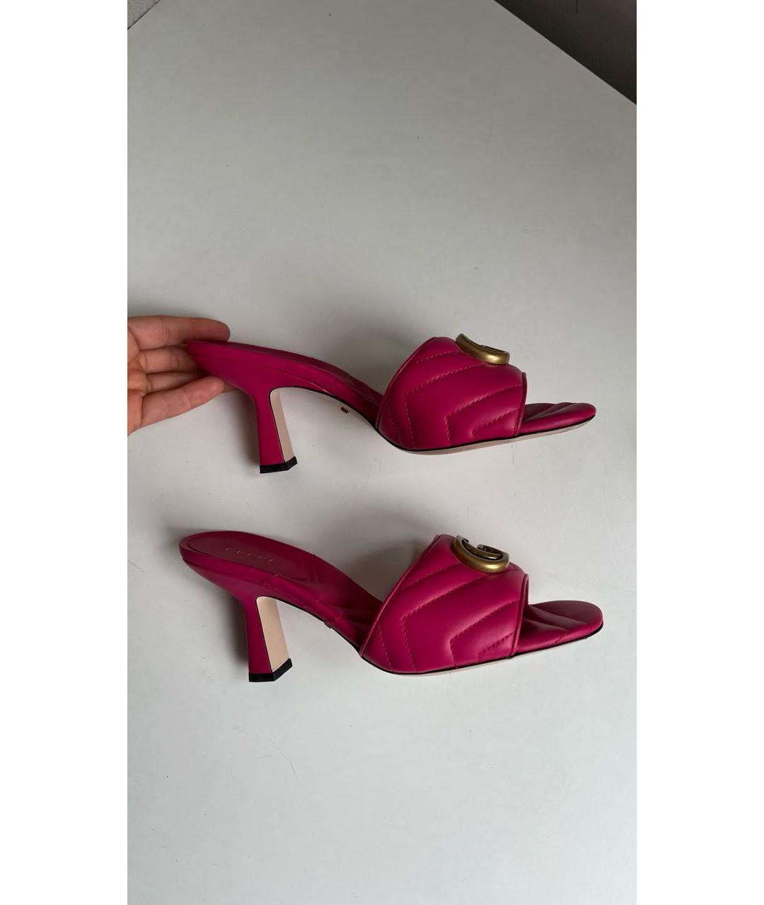 GUCCI Фуксия кожаные мюли, фото 9