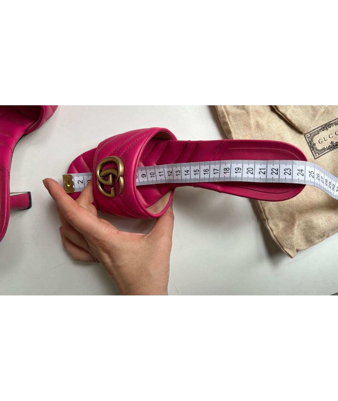 GUCCI Фуксия кожаные мюли, фото 7