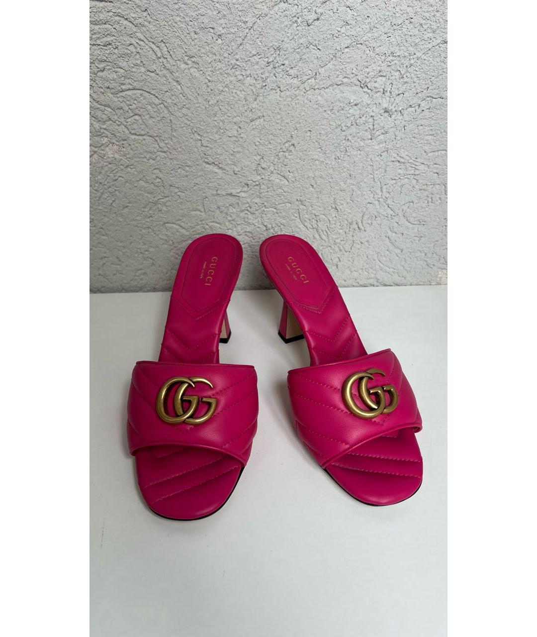 GUCCI Фуксия кожаные мюли, фото 2