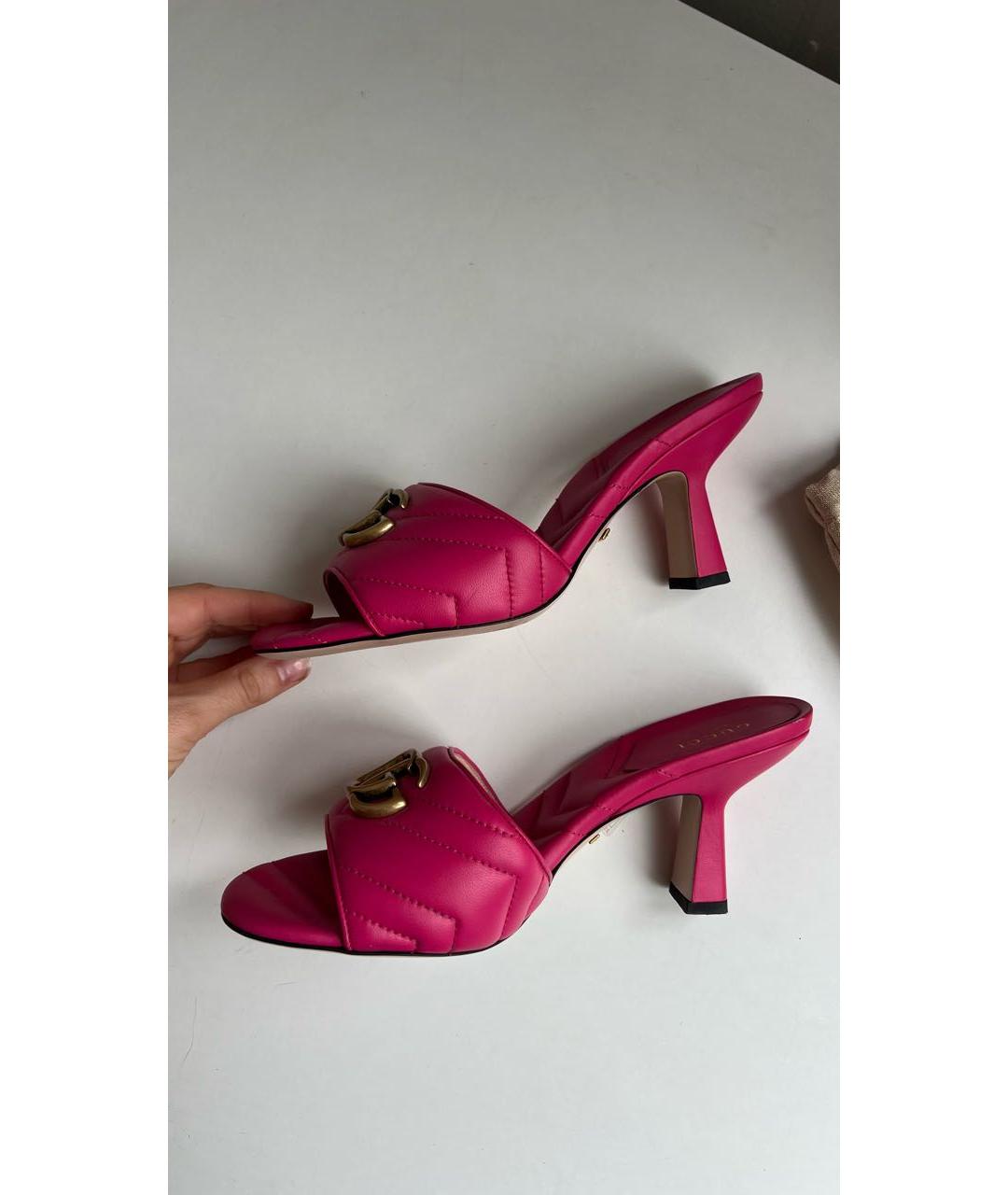 GUCCI Фуксия кожаные мюли, фото 3