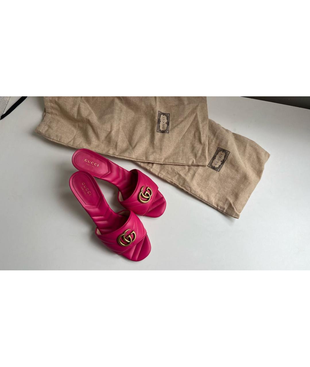 GUCCI Фуксия кожаные мюли, фото 6