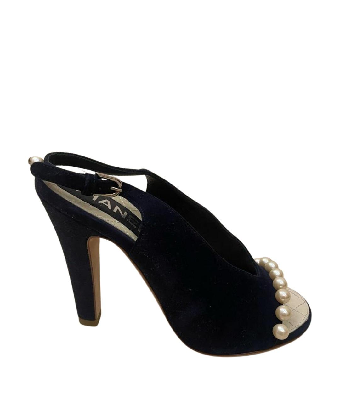 CHANEL Темно-синие замшевые босоножки, фото 1