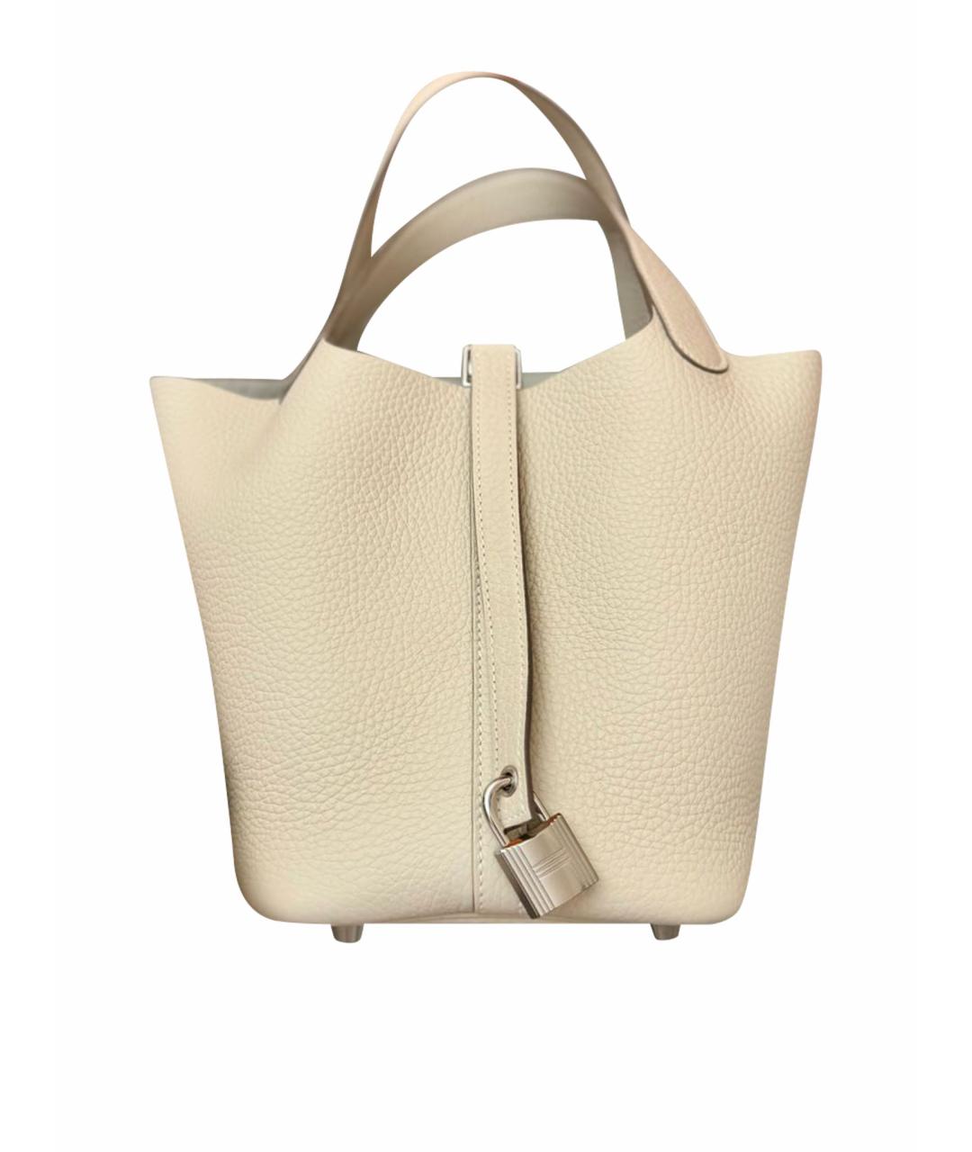 HERMES Бежевая кожаная сумка с короткими ручками, фото 1