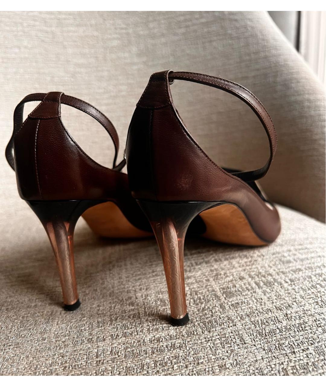 SAINT LAURENT Бордовые кожаные босоножки, фото 6