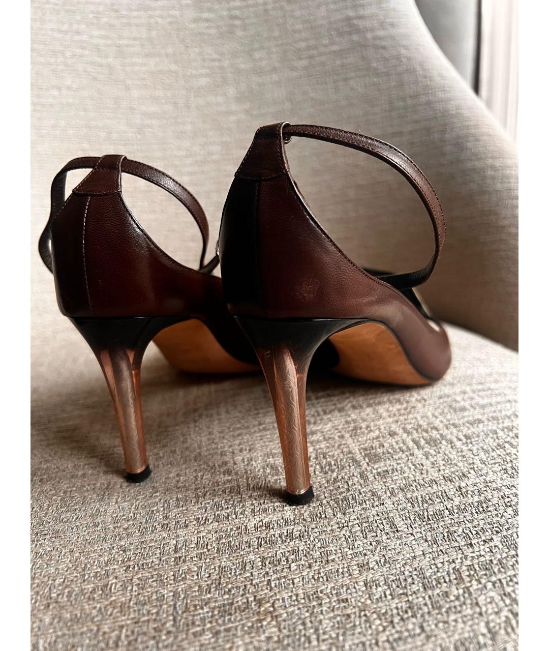 SAINT LAURENT Бордовые кожаные босоножки, фото 3
