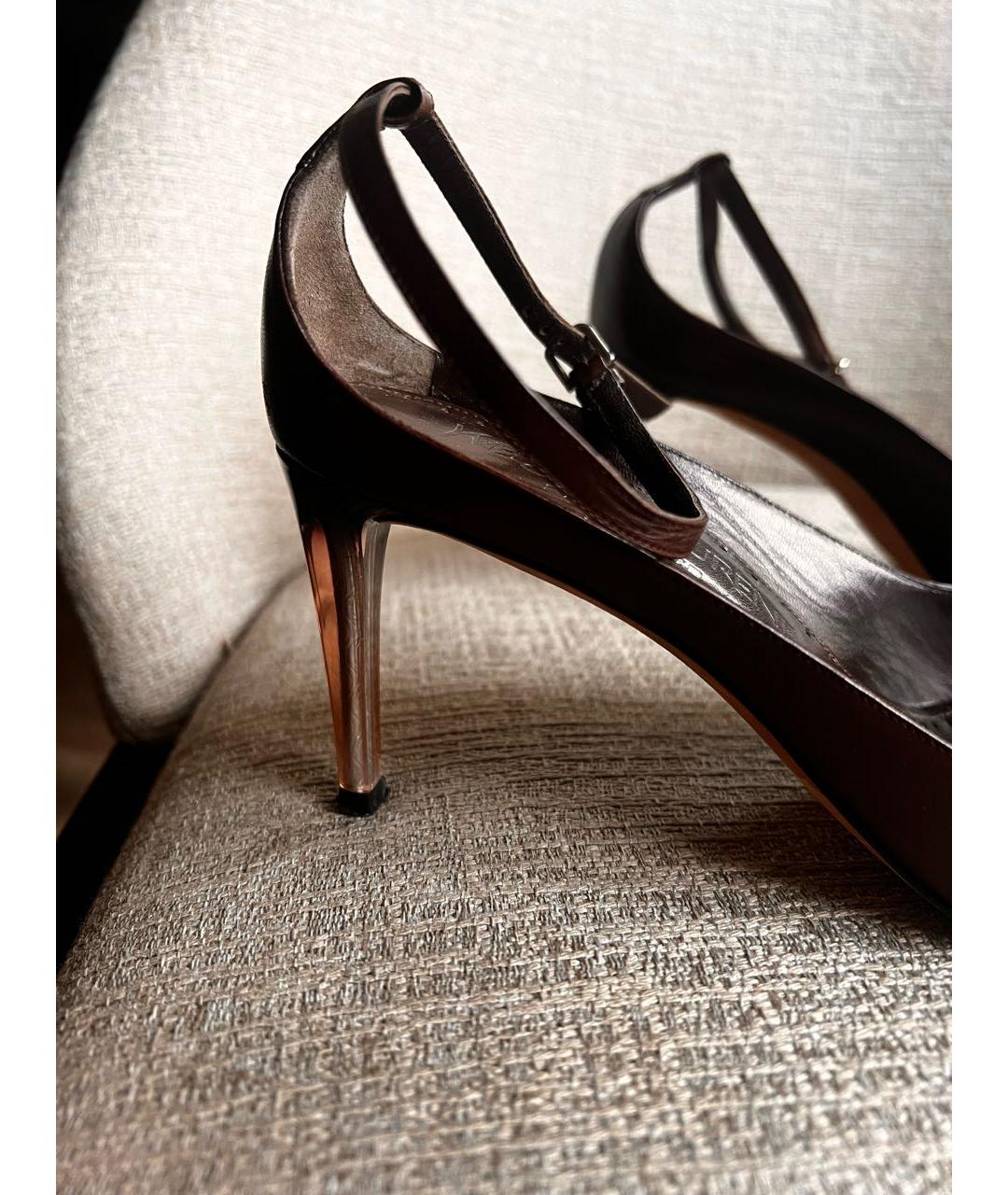 SAINT LAURENT Бордовые кожаные босоножки, фото 5