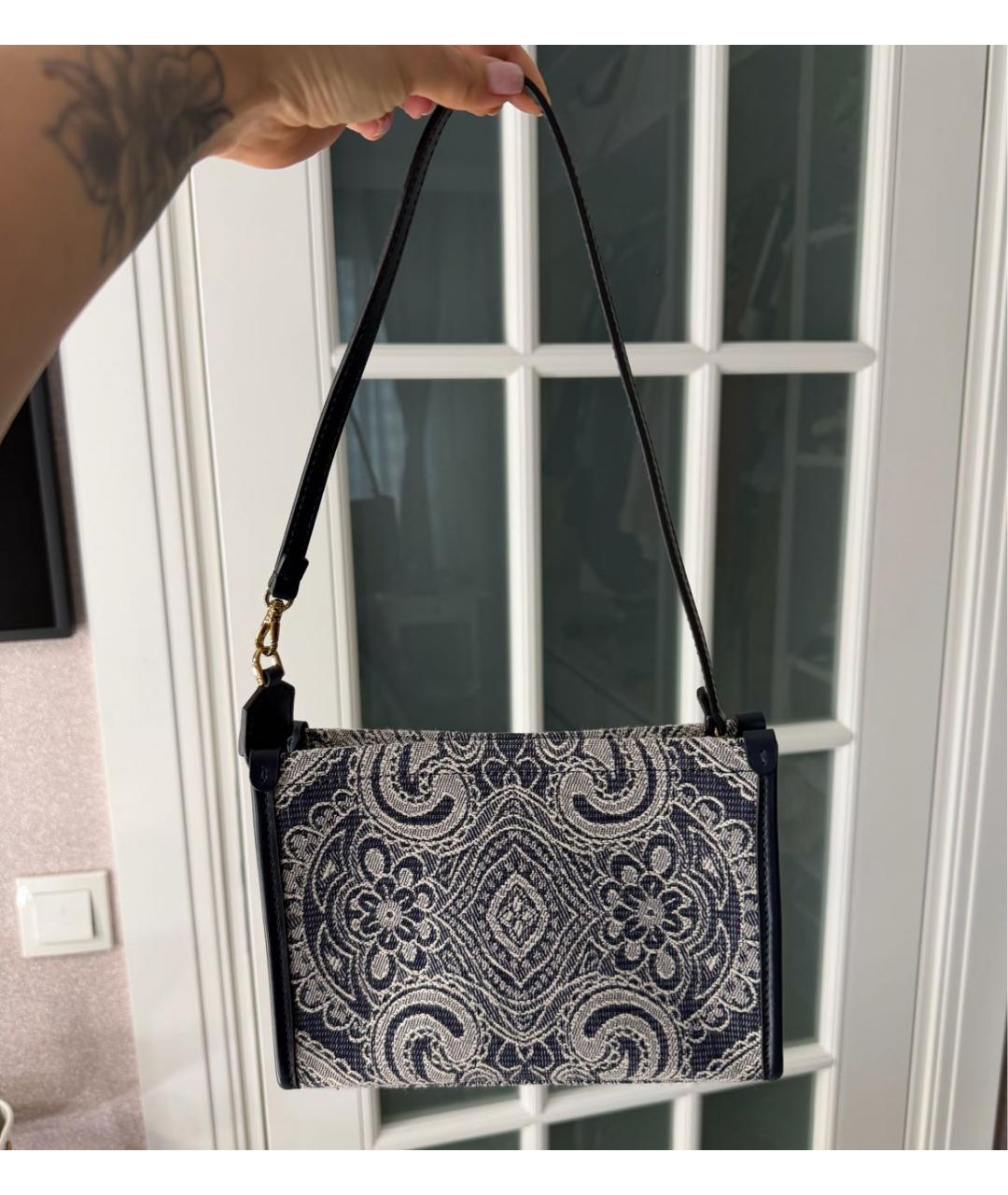 ETRO Темно-синяя хлопковая сумка с короткими ручками, фото 3