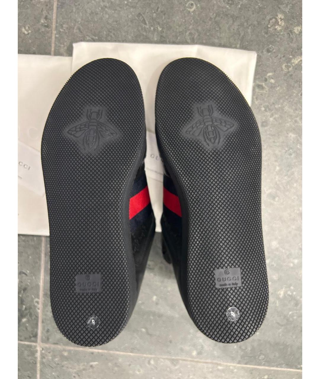 GUCCI Черные кожаные низкие кроссовки / кеды, фото 5