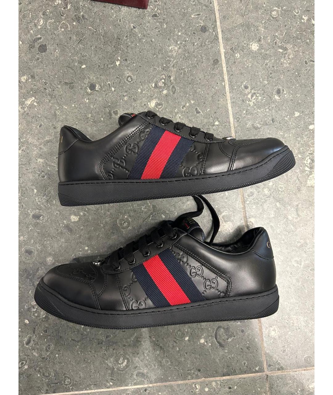 GUCCI Черные кожаные низкие кроссовки / кеды, фото 7