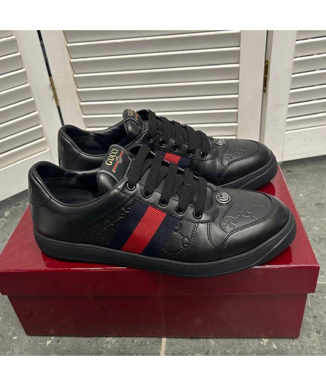 GUCCI Черные кожаные низкие кроссовки / кеды, фото 8