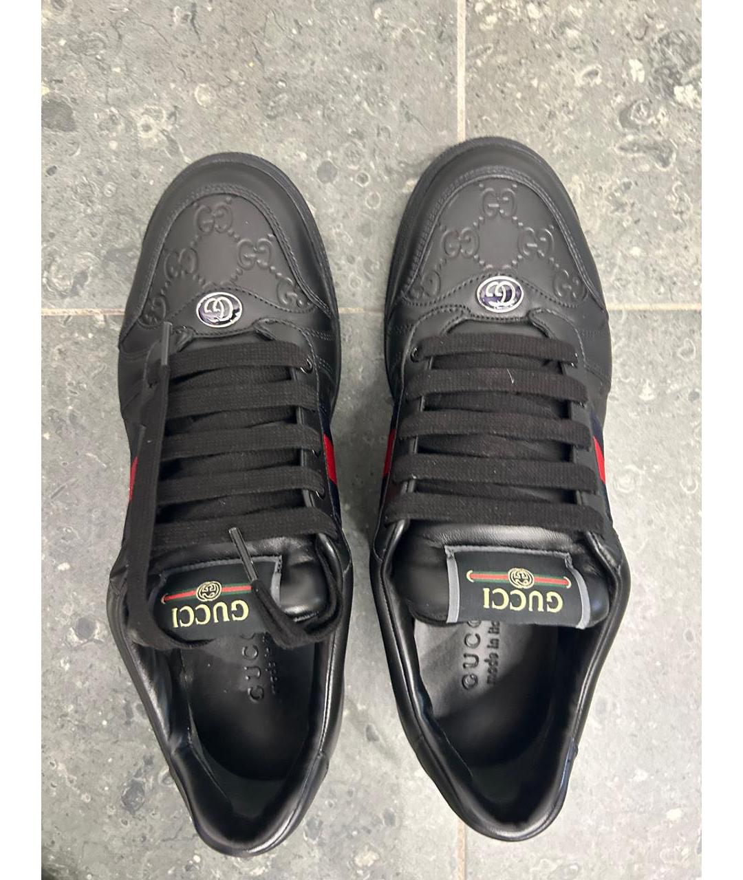 GUCCI Черные кожаные низкие кроссовки / кеды, фото 4