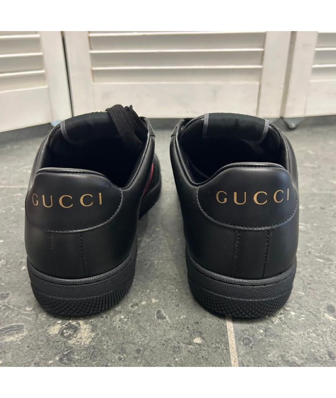 GUCCI Черные кожаные низкие кроссовки / кеды, фото 2